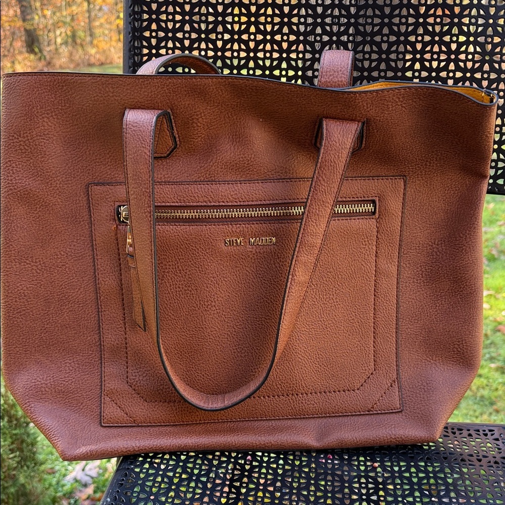 Steve Madden Tan Leather Tote with Front Zip​